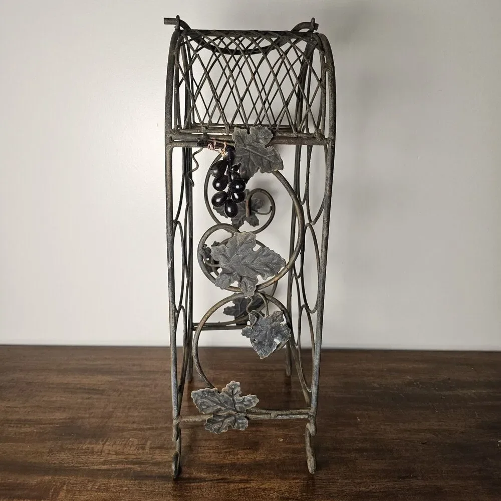 Vintage Rustic Freestanding Metal Wine Rack with Grape & Vine Design 7 Bottles